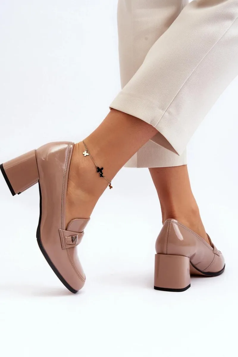 Online Lakierowane Czółenka Na Obcasie Beżowe Felicijana Damskie Czółenka Na Słupku|Czółenka Klasyczne