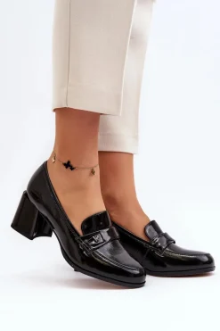 Czółenka Na Słupku|Czółenka Klasyczne>Buty damskie Vinceza Lakierowane Czółenka Na Obcasie Czarne Felicijana