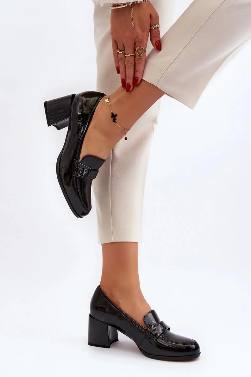 Czółenka Na Słupku|Czółenka Klasyczne>Buty damskie Vinceza Lakierowane Czółenka Na Obcasie Czarne Felicijana