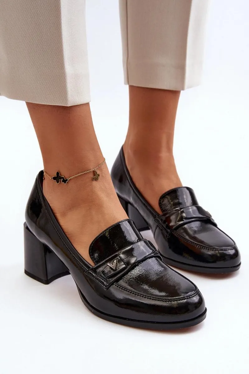 Czółenka Na Słupku|Czółenka Klasyczne>Buty damskie Vinceza Lakierowane Czółenka Na Obcasie Czarne Felicijana