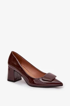 Sale Boto Lakierowane Czółenka Na Słupku Z Ozdobą Czekoladowe Isoline Brązowy