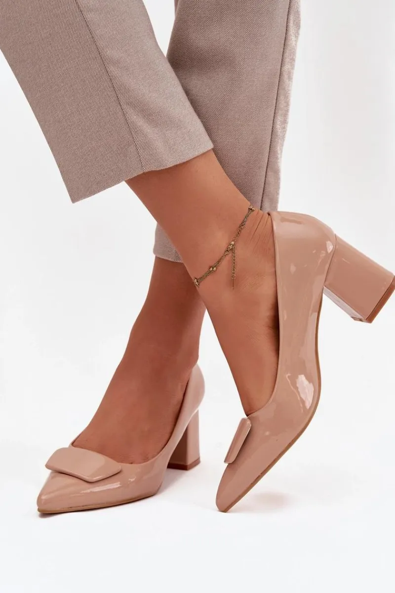 Clearance Lakierowane Czółenka Na Słupku Z Ozdobą Nude Isoline Damskie Czółenka Na Słupku|Czółenka Klasyczne