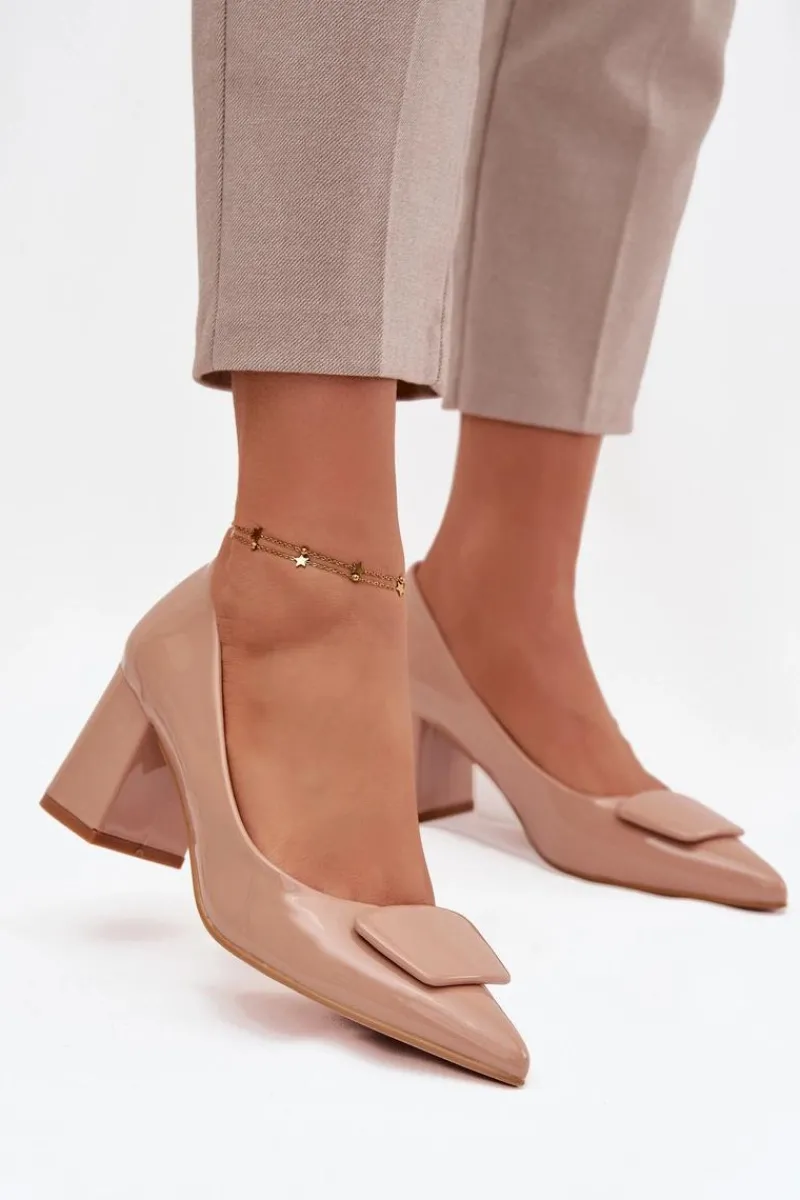 Clearance Lakierowane Czółenka Na Słupku Z Ozdobą Nude Isoline Damskie Czółenka Na Słupku|Czółenka Klasyczne