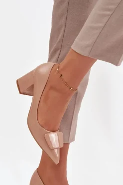 Clearance Lakierowane Czółenka Na Słupku Z Ozdobą Nude Isoline Damskie Czółenka Na Słupku|Czółenka Klasyczne