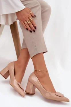 Clearance Lakierowane Czółenka Na Słupku Z Ozdobą Nude Isoline Damskie Czółenka Na Słupku|Czółenka Klasyczne