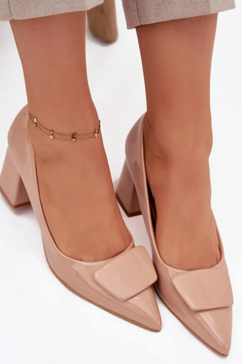 Clearance Lakierowane Czółenka Na Słupku Z Ozdobą Nude Isoline Damskie Czółenka Na Słupku|Czółenka Klasyczne