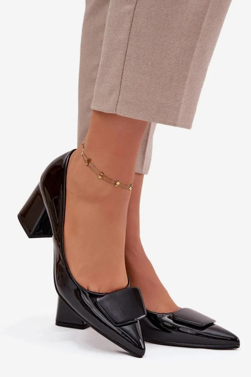 Sale Boto Lakierowane Czółenka Na Słupku Z Ozdobą Czarne Isoline Czarny