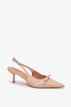 Szpilki Lakierowane|Czółenka Klasyczne></noscript>Boto Lakierowane Czółenka Na Szpilce Z Kokardką Nude Olvena Beżowy