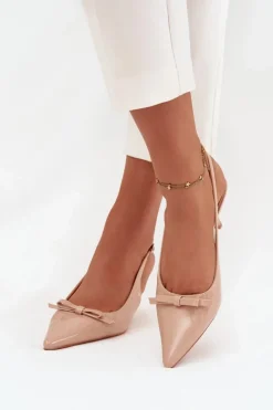 Szpilki Lakierowane|Czółenka Klasyczne></noscript>Boto Lakierowane Czółenka Na Szpilce Z Kokardką Nude Olvena Beżowy