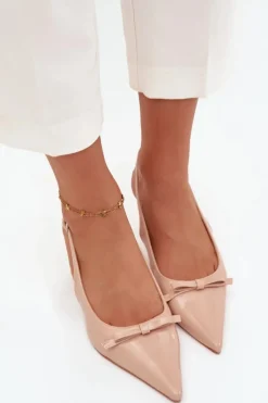 Szpilki Lakierowane|Czółenka Klasyczne></noscript>Boto Lakierowane Czółenka Na Szpilce Z Kokardką Nude Olvena Beżowy