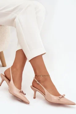 Szpilki Lakierowane|Czółenka Klasyczne></noscript>Boto Lakierowane Czółenka Na Szpilce Z Kokardką Nude Olvena Beżowy