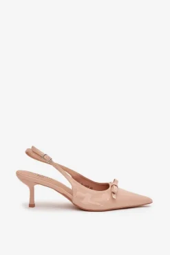 Szpilki Lakierowane|Czółenka Klasyczne></noscript>Boto Lakierowane Czółenka Na Szpilce Z Kokardką Nude Olvena Beżowy