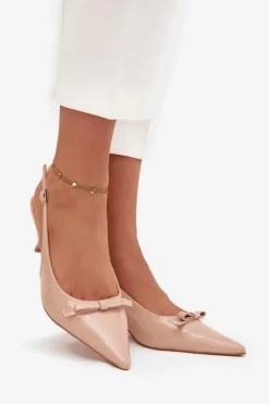 Szpilki Lakierowane|Czółenka Klasyczne></noscript>Boto Lakierowane Czółenka Na Szpilce Z Kokardką Nude Olvena Beżowy