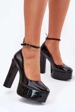 Clearance Lakierowane Czółenka Na Wysokim Słupku I Platformie Czarne Nianka Damskie Czółenka Na Platformie|Czółenka Na Słupku