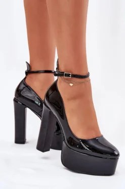 Clearance Lakierowane Czółenka Na Wysokim Słupku I Platformie Czarne Nianka Damskie Czółenka Na Platformie|Czółenka Na Słupku