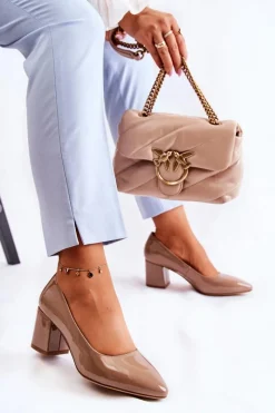 Clearance Buty Sergio Leone Lakierowane Czółenka Sergio Leone PB411 Brązowe