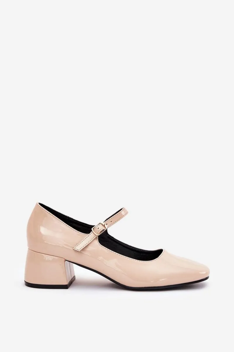 Hot Boto Lakierowane Czółenka Z Paskiem I Sprzączką Beżowe Savilae
