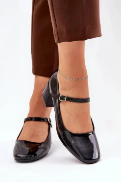 Czółenka Na Słupku|Czółenka Klasyczne>Boto Lakierowane Czółenka Z Paskiem I Sprzączką Czarne Savilae