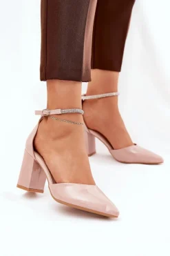 Czółenka Na Słupku|Czółenka Klasyczne>Boto Lakierowane Czółenka Ze Szpiczastymi Noskami Na Słupku Beżowe Nossabel