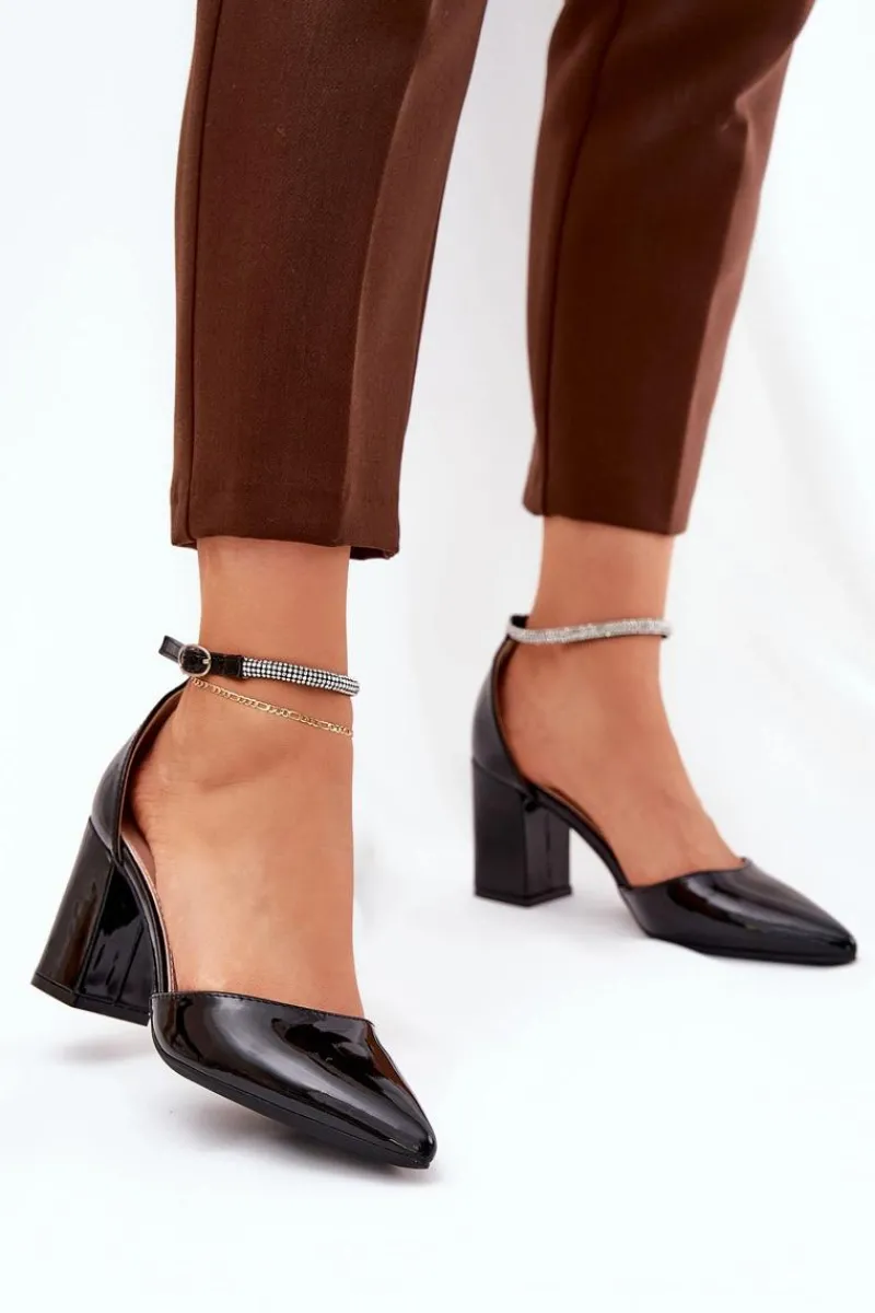 Hot Lakierowane Czółenka Ze Szpiczastymi Noskami Na Słupku Czarne Nossabel Damskie Czółenka Na Słupku|Czółenka Klasyczne