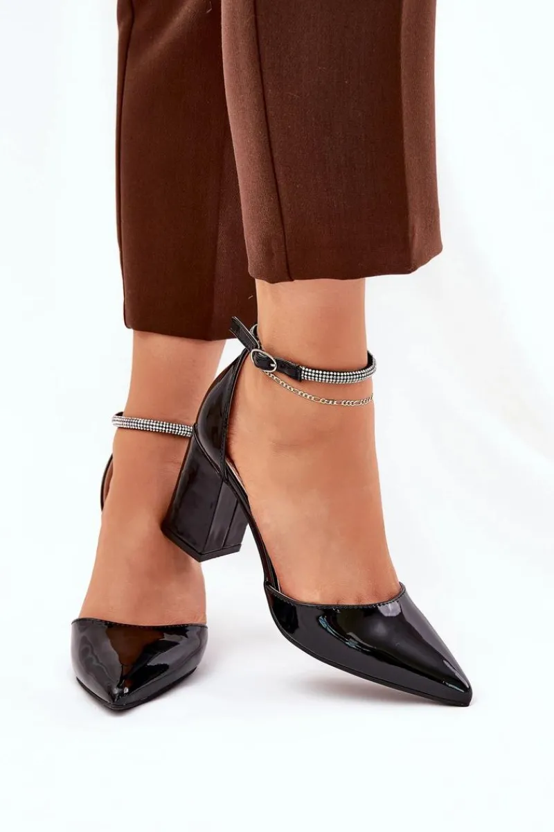 Hot Lakierowane Czółenka Ze Szpiczastymi Noskami Na Słupku Czarne Nossabel Damskie Czółenka Na Słupku|Czółenka Klasyczne