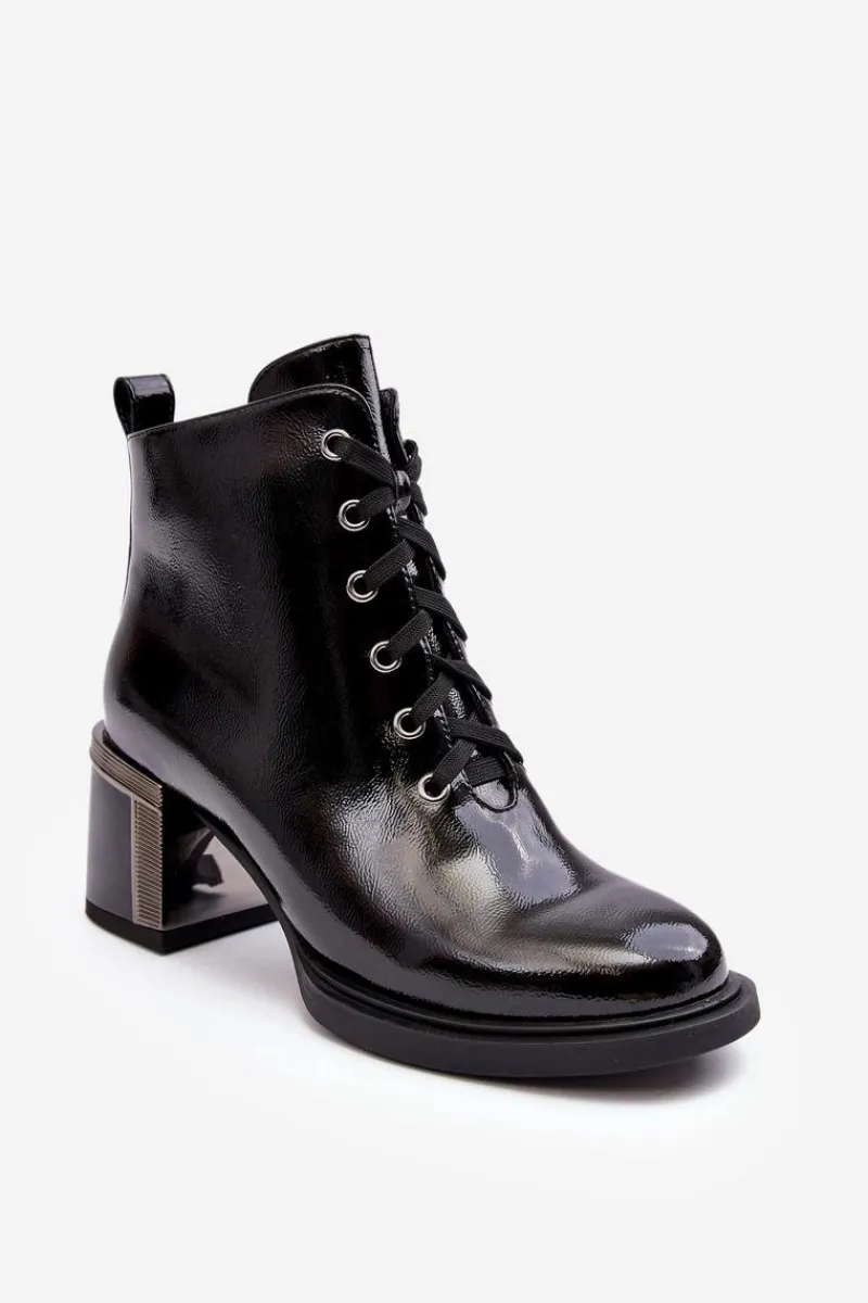 Botki Sznurowane|Botki Na Słupku>Damskie buty S.Barski Lakierowane Damskie Botki D&A MR870-98 Czarne
