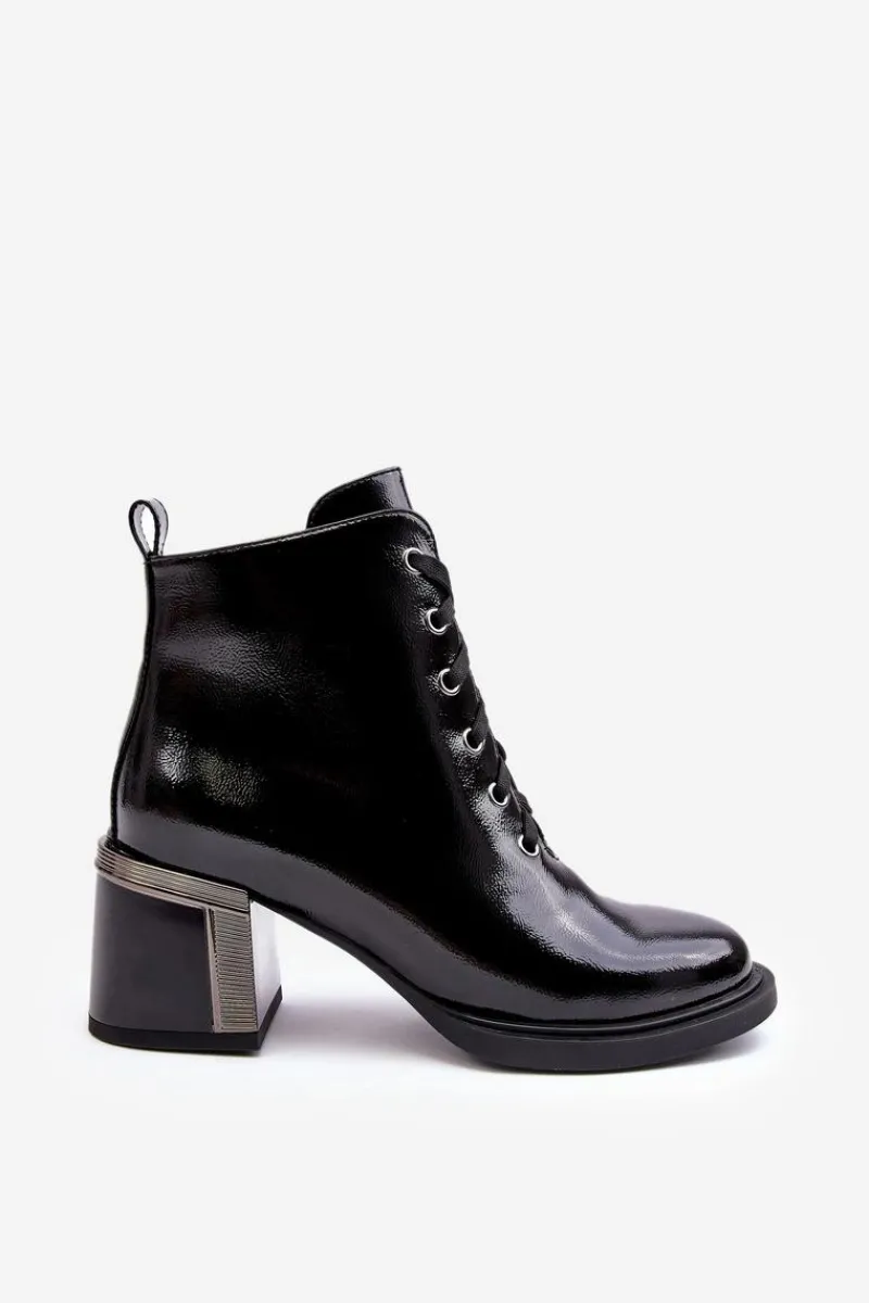 Botki Sznurowane|Botki Na Słupku>Damskie buty S.Barski Lakierowane Damskie Botki D&A MR870-98 Czarne