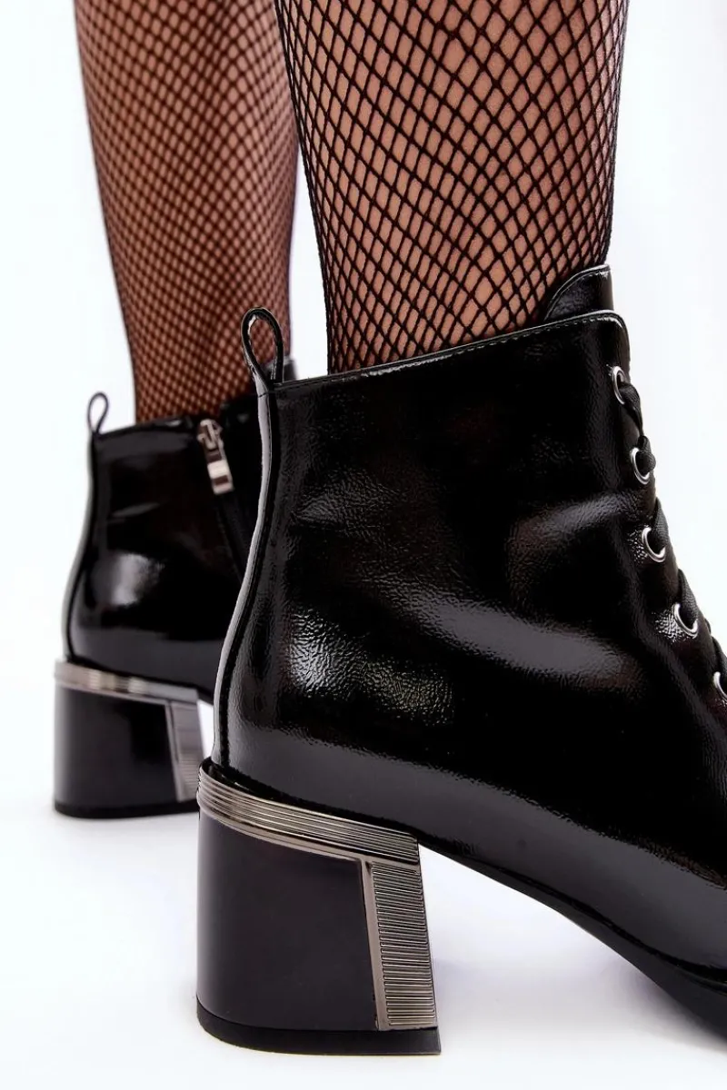 Botki Sznurowane|Botki Na Słupku>Damskie buty S.Barski Lakierowane Damskie Botki D&A MR870-98 Czarne