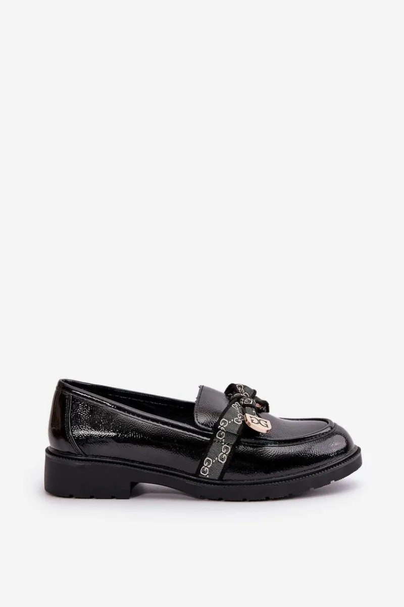 Loafersy Damskie|Mokasyny Płaskie>Damskie buty S.Barski Lakierowane Damskie Mokasyny Z Kokardą S.Barski HY42-331A Czarne Czarny