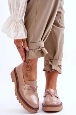 Mokasyny Damskie Lakierowane|Mokasyny Na Platformie>Buty damskie Vinceza Lakierowane Damskie Mokasyny Na Platformie Z Ozdobą Beżowe Jonett