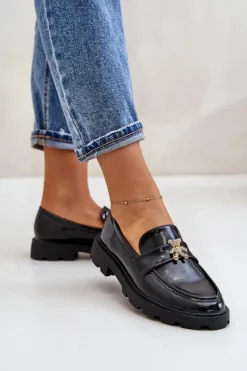 Clearance Boto Lakierowane Damskie Mokasyny Z Misiem Czarne Kaithra