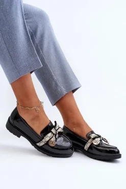 Hot Lakierowane Damskie Półbuty Mokasyny S.Barski HY330A Czarne Damskie Mokasyny Damskie Lakierowane