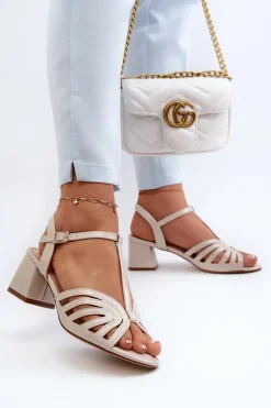 Sandały Na Obcasie>Buty Sergio Leone Lakierowane Damskie Sandały Na Obcasie Sergio Leone SK880 Beżowe Beżowy