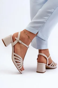 Sandały Na Obcasie>Buty Sergio Leone Lakierowane Damskie Sandały Na Obcasie Sergio Leone SK880 Beżowe Beżowy