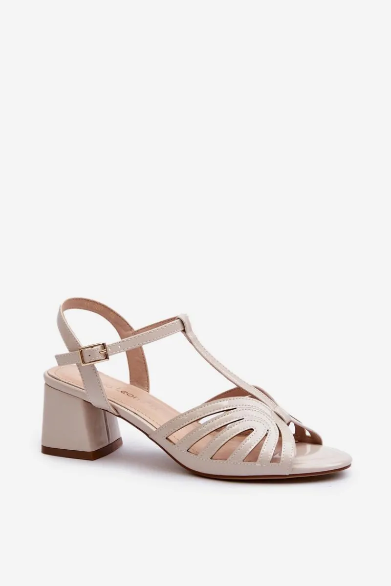 Sandały Na Obcasie>Buty Sergio Leone Lakierowane Damskie Sandały Na Obcasie Sergio Leone SK880 Beżowe Beżowy