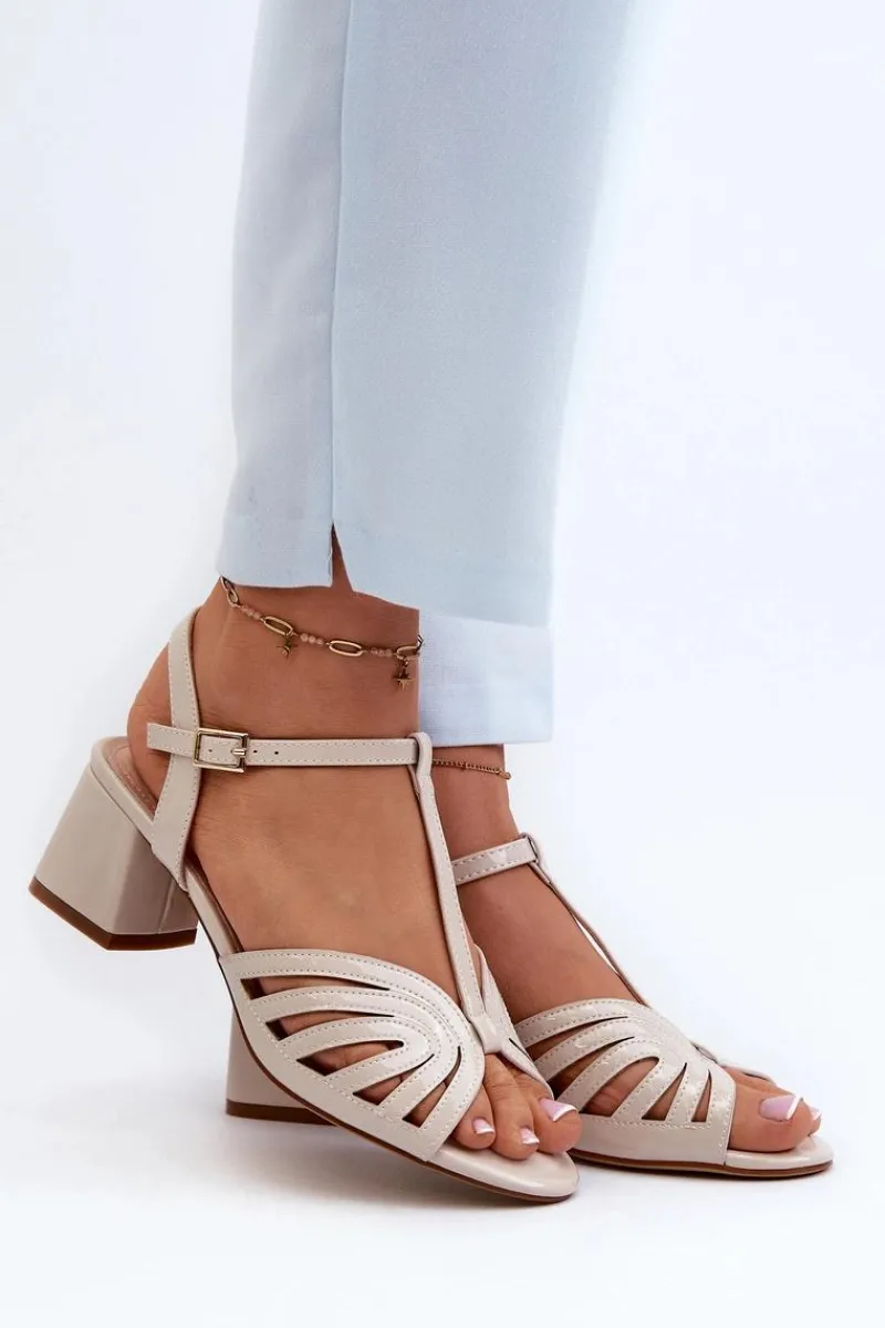 Sandały Na Obcasie>Buty Sergio Leone Lakierowane Damskie Sandały Na Obcasie Sergio Leone SK880 Beżowe Beżowy