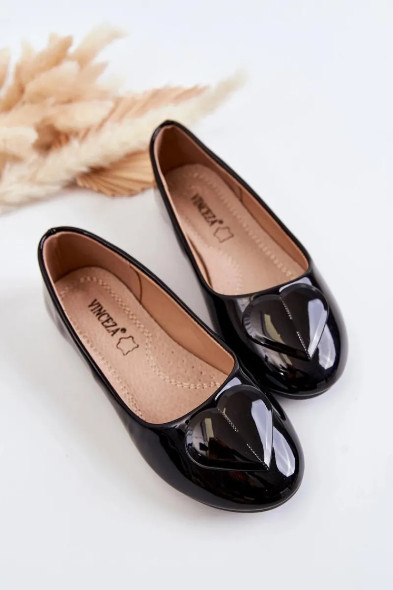 Best Buty damskie Vinceza Lakierowane Dziecięce Balerinki Z Sercem Czarne Corty