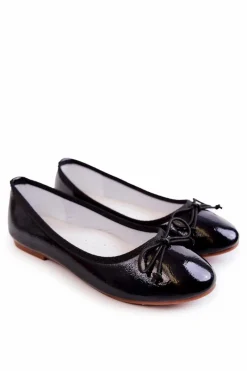 Discount Lakierowane Dziecięce Balerinki Z Kokardką Czarne Cassie Dzieci Balerinki Dziecięce