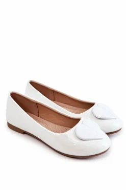 Outlet Lakierowane Dziecięce Balerinki Z Sercem Białe Corty Dzieci Balerinki Dziecięce