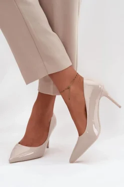 Czółenka Klasyczne>Boto Lakierowane Eko Skórzane Szpilki Damskie Ze Szpiczastymi Noskami Jasnobeżowe Jadira Beżowy