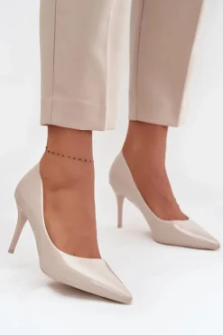 Czółenka Klasyczne>Boto Lakierowane Eko Skórzane Szpilki Damskie Ze Szpiczastymi Noskami Jasnobeżowe Jadira Beżowy