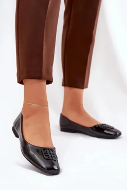 Hot Buty damskie Vinceza Lakierowane Eleganckie Baleriny Damskie Z Ozdobnym Detalem Vinceza 17377 Czarne Czarny