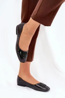 Hot Buty damskie Vinceza Lakierowane Eleganckie Baleriny Damskie Z Ozdobnym Detalem Vinceza 17377 Czarne Czarny
