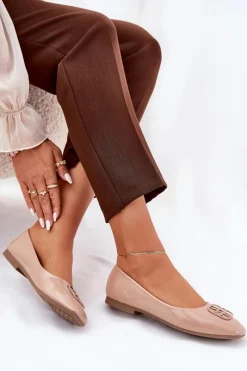 New Lakierowane Eleganckie Baleriny Damskie Z Ozdobnym Detalem Vinceza 17377 Beżowe Damskie Baleriny Skórzane|Baleriny Klasyczne