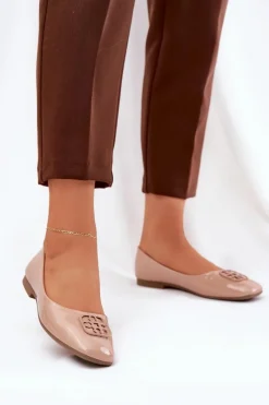 New Lakierowane Eleganckie Baleriny Damskie Z Ozdobnym Detalem Vinceza 17377 Beżowe Damskie Baleriny Skórzane|Baleriny Klasyczne