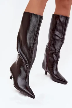 Kozaki Ocieplane|Kozaki Na Szpilce>Boto Lakierowane Kozaki Damskie Na Niskim Obcasie Bordowe Mireva