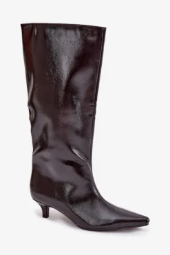 Kozaki Ocieplane|Kozaki Na Szpilce></noscript>Boto Lakierowane Kozaki Damskie Na Niskim Obcasie Bordowe Mireva