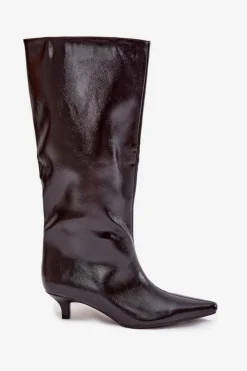 Kozaki Ocieplane|Kozaki Na Szpilce></noscript>Boto Lakierowane Kozaki Damskie Na Niskim Obcasie Bordowe Mireva