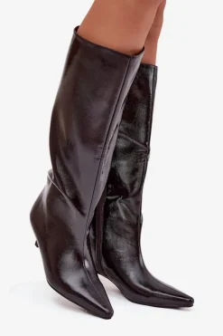 Kozaki Ocieplane|Kozaki Na Szpilce></noscript>Boto Lakierowane Kozaki Damskie Na Niskim Obcasie Bordowe Mireva