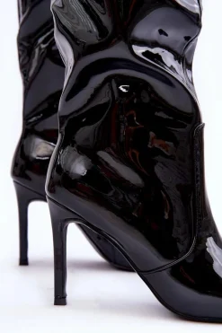 Discount Lakierowane Kozaki Na Szpilce Czarne Melisandra Damskie Kozaki Przed Kolano|Kozaki Na Obcasie